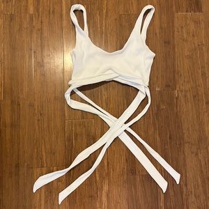 Onia White Ribbed Sports Bra - Tie back Small